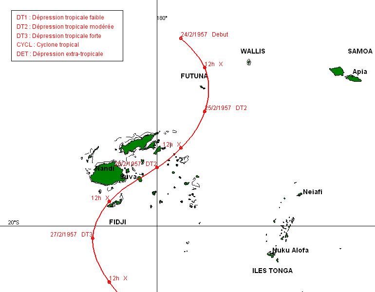 Dépression Tropicale Forte 1957 - Trajectoire
